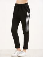 Romwe Black Elastic Waist 3 Stripe Pants