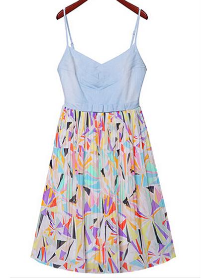 Romwe Spaghetti Strap Geometric Print Chiffon Dress