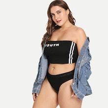 Romwe Plus Letter Print Bandeau Bralette