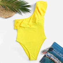 Romwe Ruffle One Shoulder One Piece Swimsuit