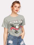 Romwe Eagle And Letter Print Tee