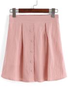 Romwe Single-breasted Pleated Pink Skirt