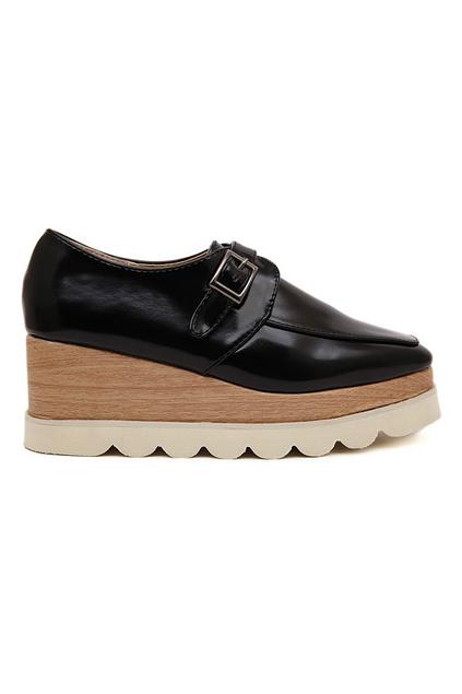 Romwe Pin-buckled Black Platform Shoes