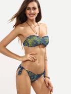 Romwe Contrast Ruffled Lace Overlay Bandeau Bikini Set