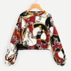 Romwe Round Neck Scarf Print Pullover