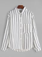 Romwe White Vertical Striped Pocket Shirt