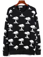 Romwe Snoopy Print Black Sweatshirt