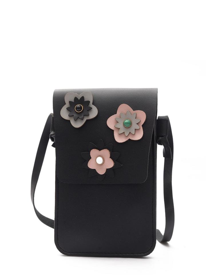 Romwe Flower Decorated Pu Shoulder Bag