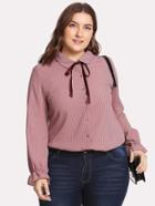 Romwe Ribbon Tie Neck Pinstriped Shirt