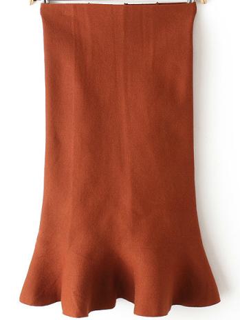 Romwe High Waist Ruffle Hem Jersey Khaki Skirt
