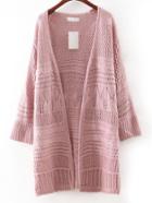 Romwe Pink Hollow Plain Long Cardigan