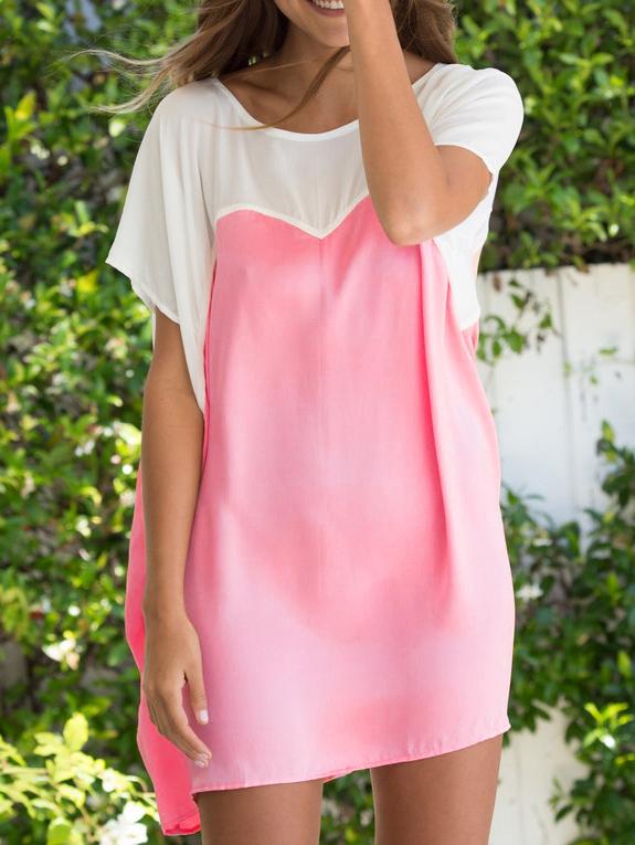 Romwe Color-block Short Sleeve Chiffon Shift Dress