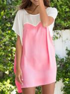 Romwe Color-block Short Sleeve Chiffon Shift Dress