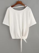 Romwe White Knotted Drop Shoulder T-shirt