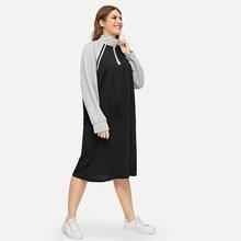 Romwe Plus Contrast Panel Quarter Zip Dress