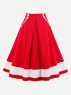 Romwe Contrast Panel Zipper Back Circle Skirt
