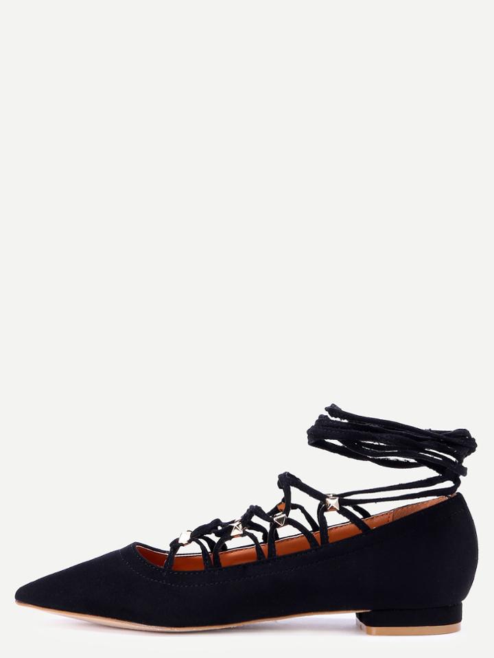 Romwe Black Faux Suede Pointed Toe Criss Cross Flats
