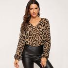 Romwe V Neck Leopard Print Blouse