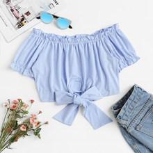 Romwe Frill Cut Out Knot Tee