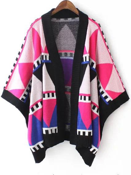 Romwe Geometric Print Poncho