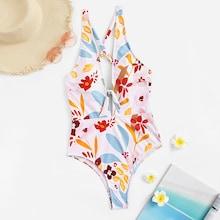 Romwe Random Floral Criss Cross One Piece Swim
