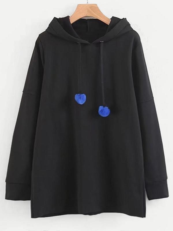 Romwe Contrast Pom Pom Boyfriend Hoodie