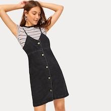 Romwe Button Front Denim Cami Dress