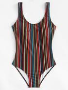 Romwe Low Back Vertical Striped Swimsuit