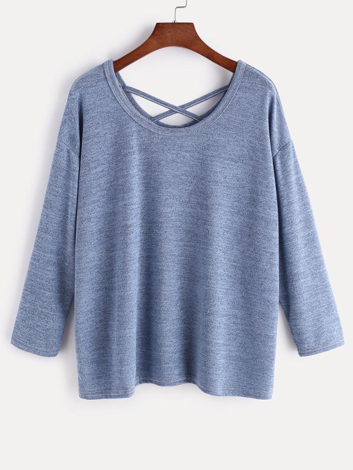 Romwe Blue Criss Cross Back T-shirt