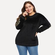 Romwe Plus Velvet Embroidery Sweatshirt