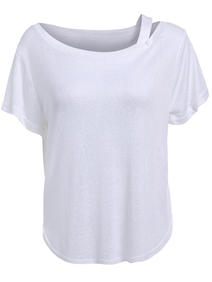 Romwe With Strap Loose White T-shirt