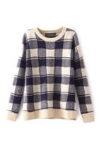 Romwe Check Print Blue Jumper