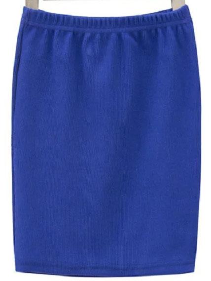 Romwe Ribbed Bodycon Royal Blue Skirt