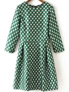 Romwe Heart Print A-line Green Dress