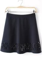 Romwe Navy High Waist Hollow Skirt