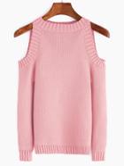 Romwe Pink Open Shoulder Long Sleeve Sweater