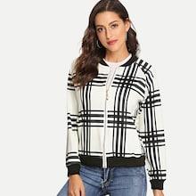Romwe Plaid Zip Front Jacket