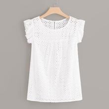 Romwe Plus Eyelet Embroidery Blouse