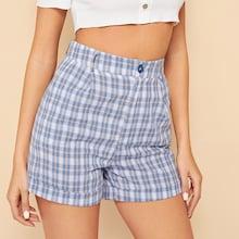 Romwe 90s Cuffed Hem Plaid Shorts