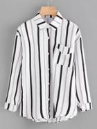 Romwe Vertical Striped Shirt With Pocket