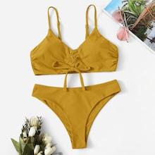 Romwe Lace-up Front Bikini Set