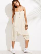 Romwe Beige Spaghetti Strap Button Front Jumpsuit