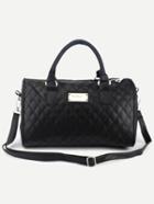 Romwe Faux Leather Quilted Bowler Bag - Black