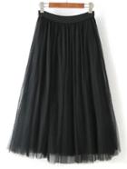 Romwe Black Sheer Mesh Flare Skirt