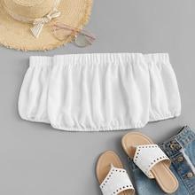 Romwe Solid Off Shoulder Crop Blouse