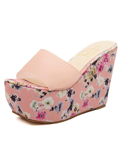Romwe Pink Florals Wedges Sandals