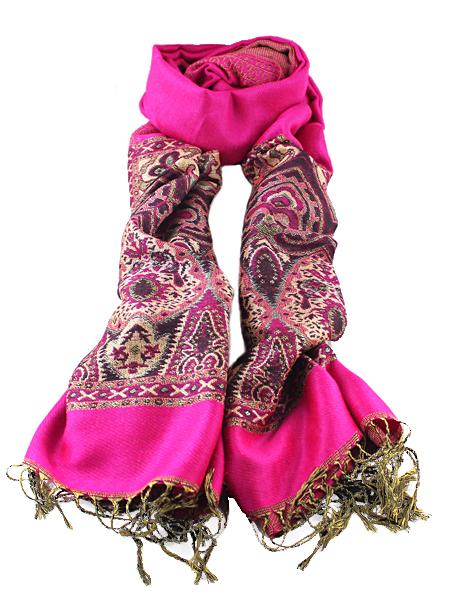 Romwe Tassel Vintage Print Red Scarf