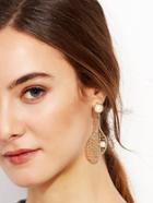 Romwe Gold Faux Pearl Tennis Racket Design Drop Earrings