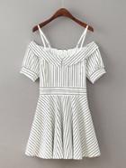 Romwe Contrast Striped Fold Over Cami Dress