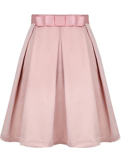 Romwe Bow Pleated Pink Skirt